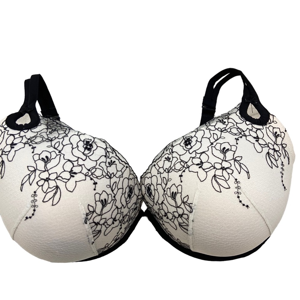 torrid White Bra with Black Floral Lace Embroidery